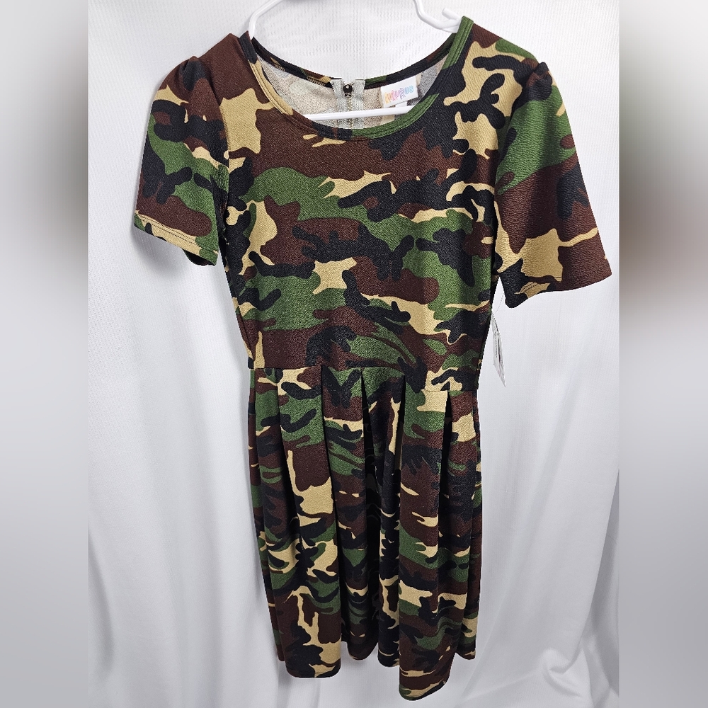 LuLaRoe Camo Print Fit & Flare Dress in Green, Brown, Tan, Black